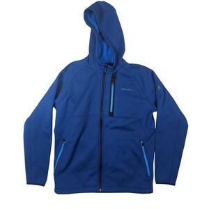 Eddie Bauer First Ascent Mens M Blue Grid Fleece Full Zip Hooded Jacket Jacket